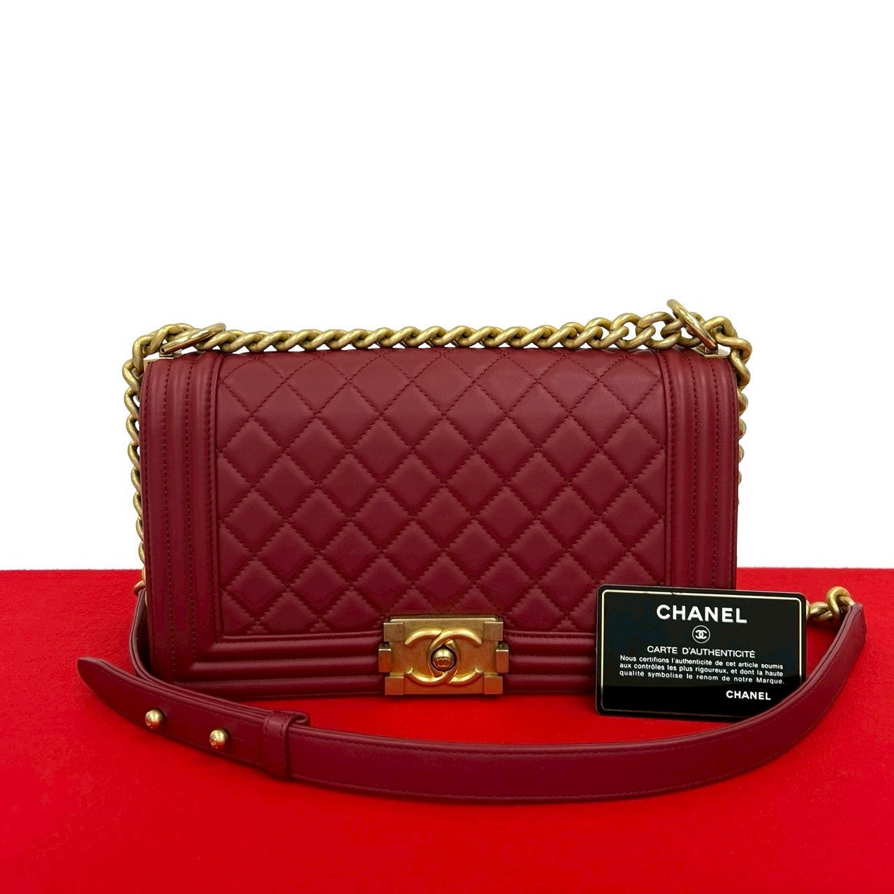 Chanel lambskin Boy Red Shoulder Bag
