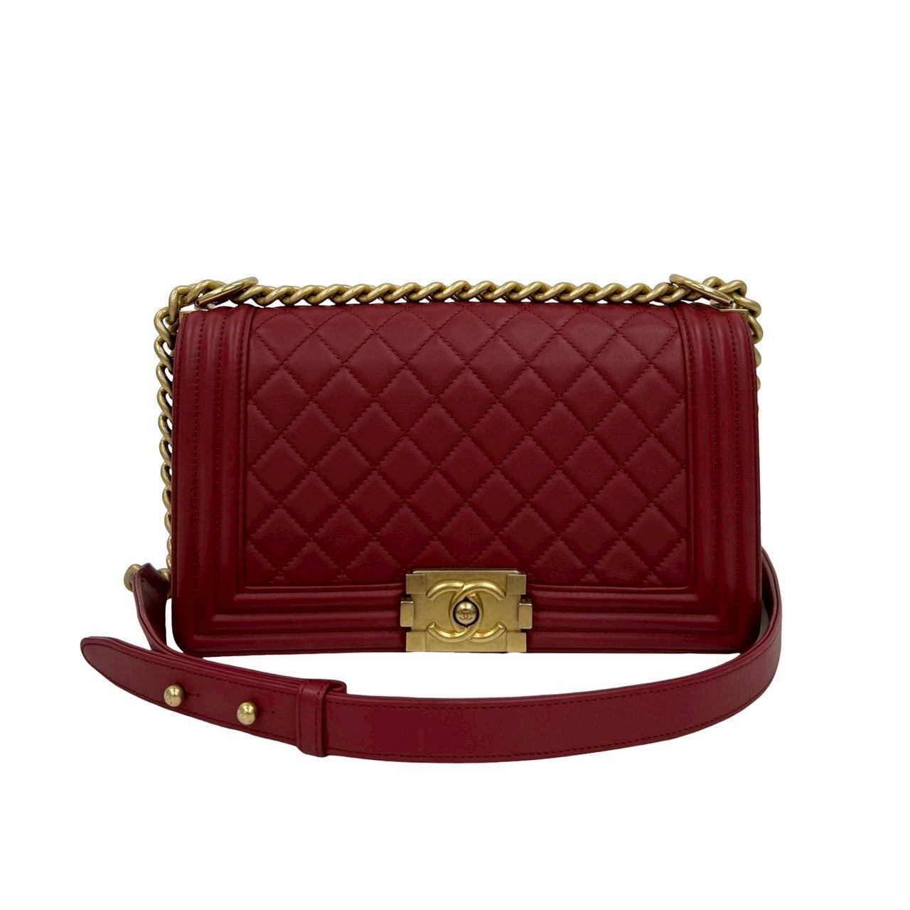 Chanel lambskin Boy Red Shoulder Bag