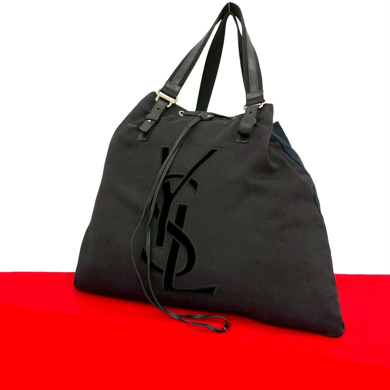 YSL Saint Laurent Yves Tote Bag Kahala Canvas Black