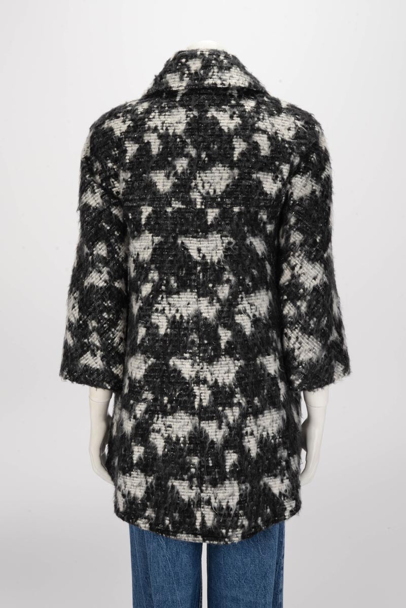 Chanel Black & White Tweed Globalisation Coat FR 36