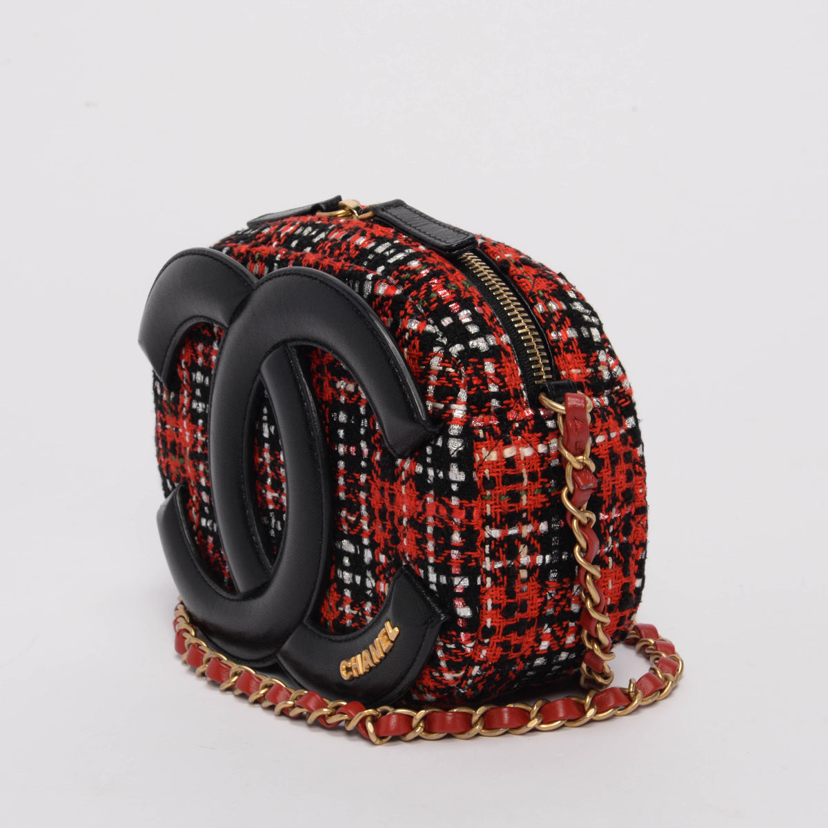 Chanel Red Tweed & Lambskin Coco Midnight Camera Case Bag