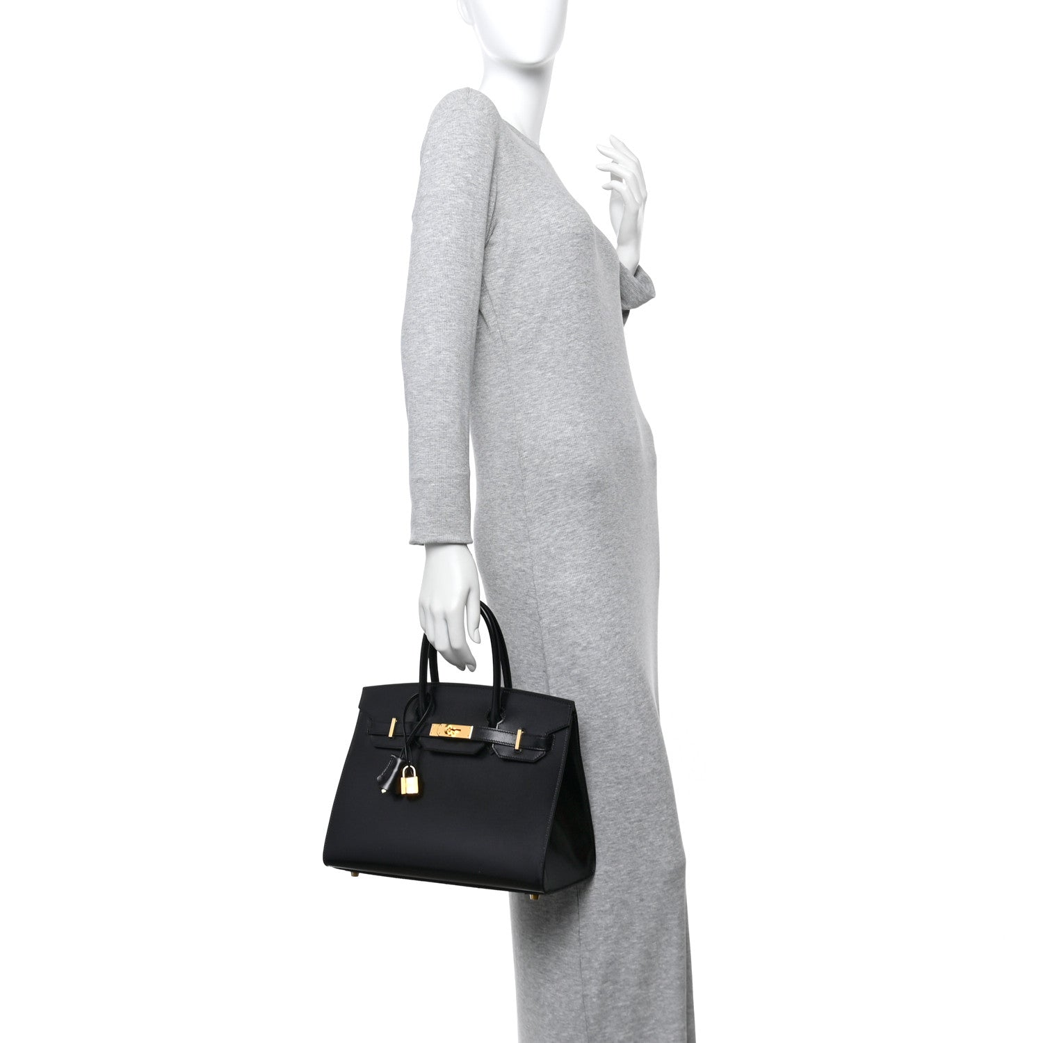 Hermes Box Birkin Sellier Handbag Black Travel Bag 30 Black 1769140