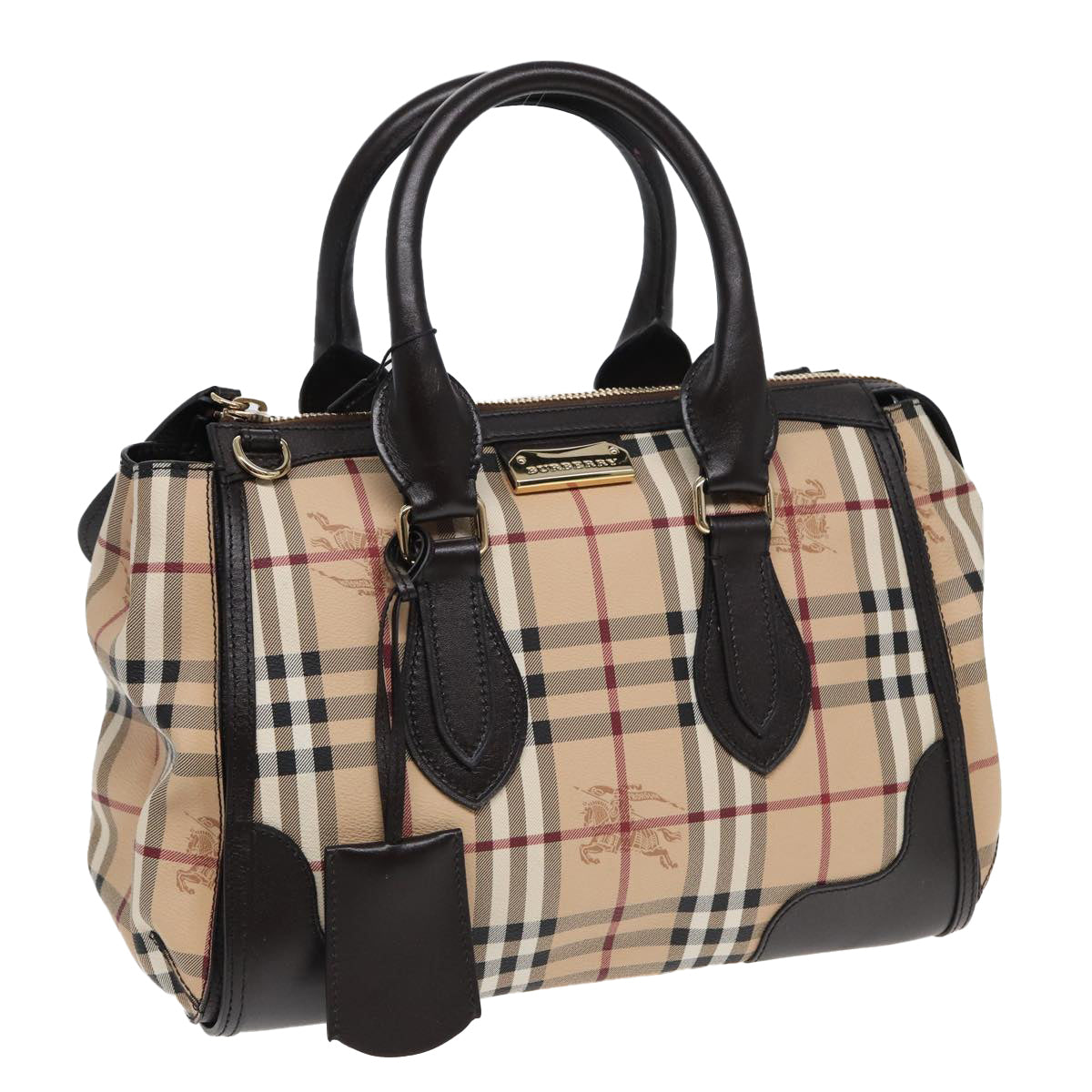 Burberry Luxury Nova Check Hand Bag Pvc Auth Leather Beige Travel Bag