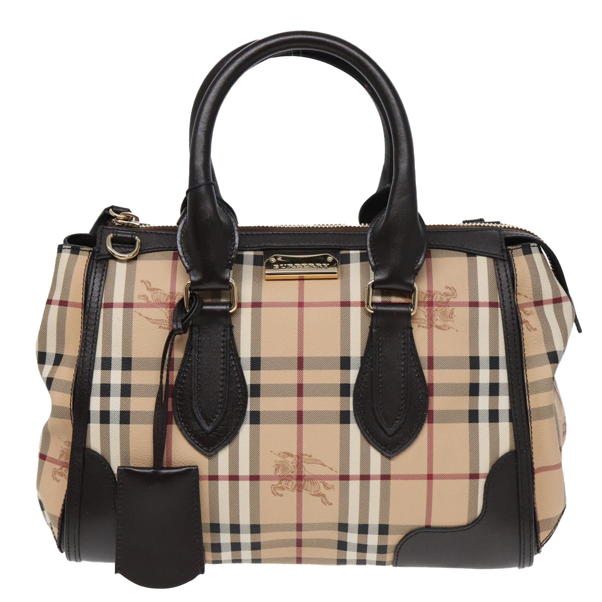 Burberry Luxury Nova Check Hand Bag Pvc Auth Leather Beige Travel Bag