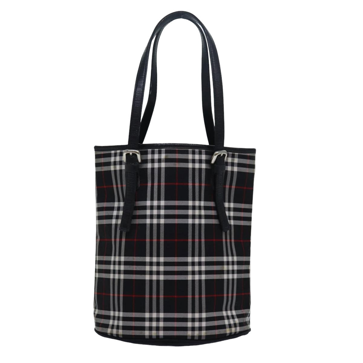Burberry Luxury ss Nova Check Label Tote Bag Auth Leather Nylon Black