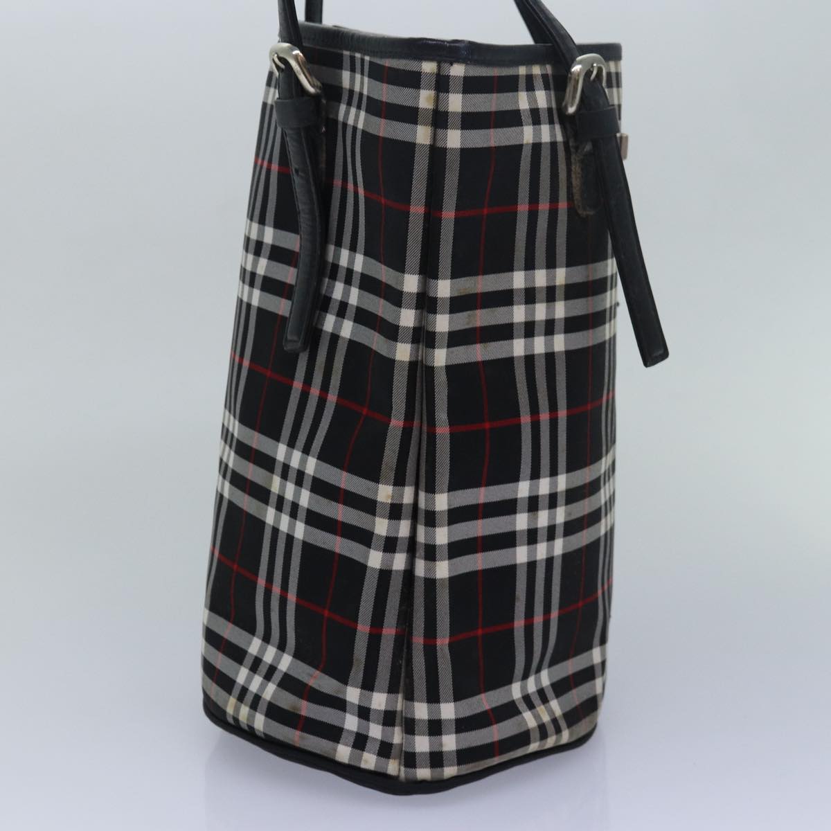 Burberry Luxury ss Nova Check Label Tote Bag Auth Leather Nylon Black