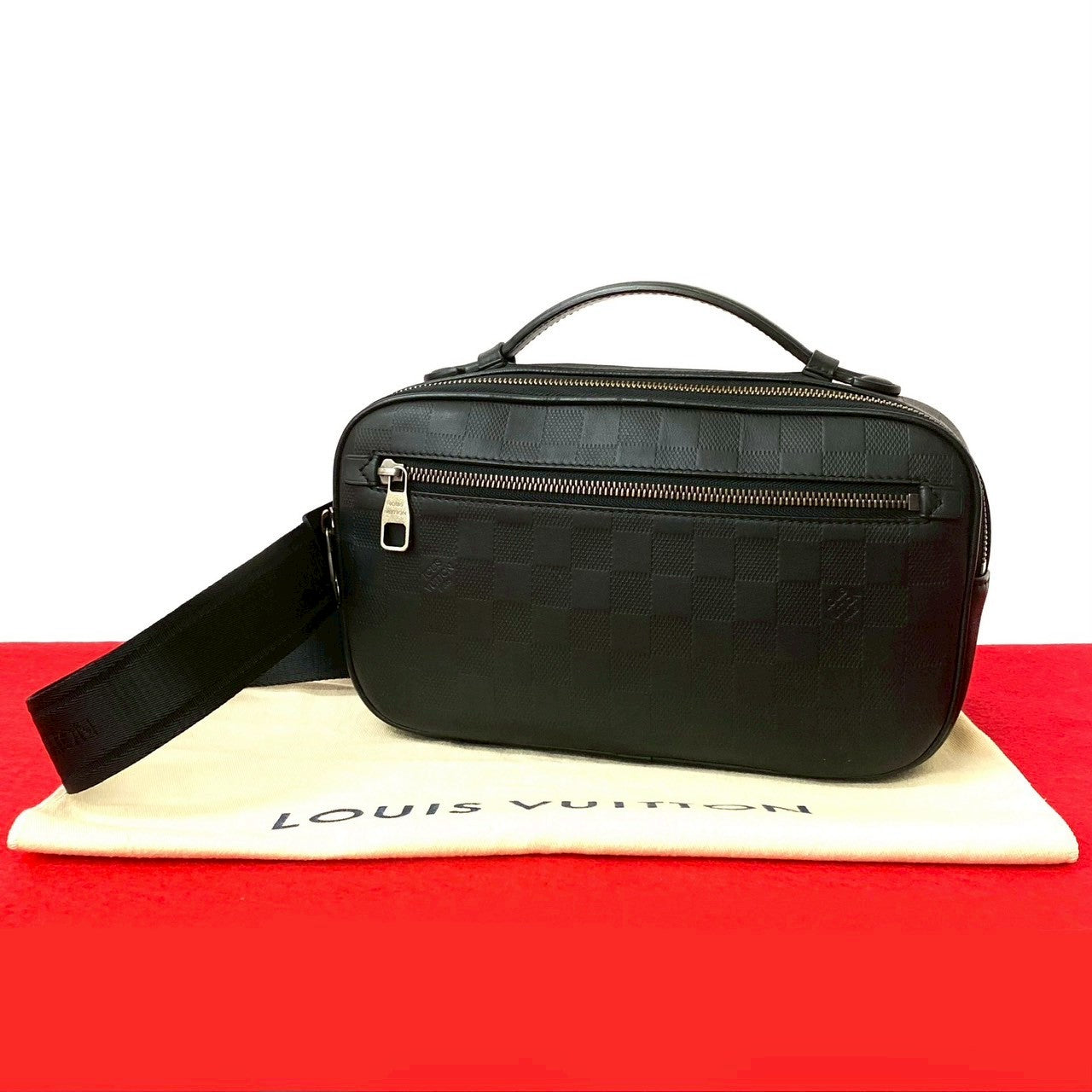Louis Vuitton Sling Damier Anfini Ambreil Leather Black Crossbody Bag