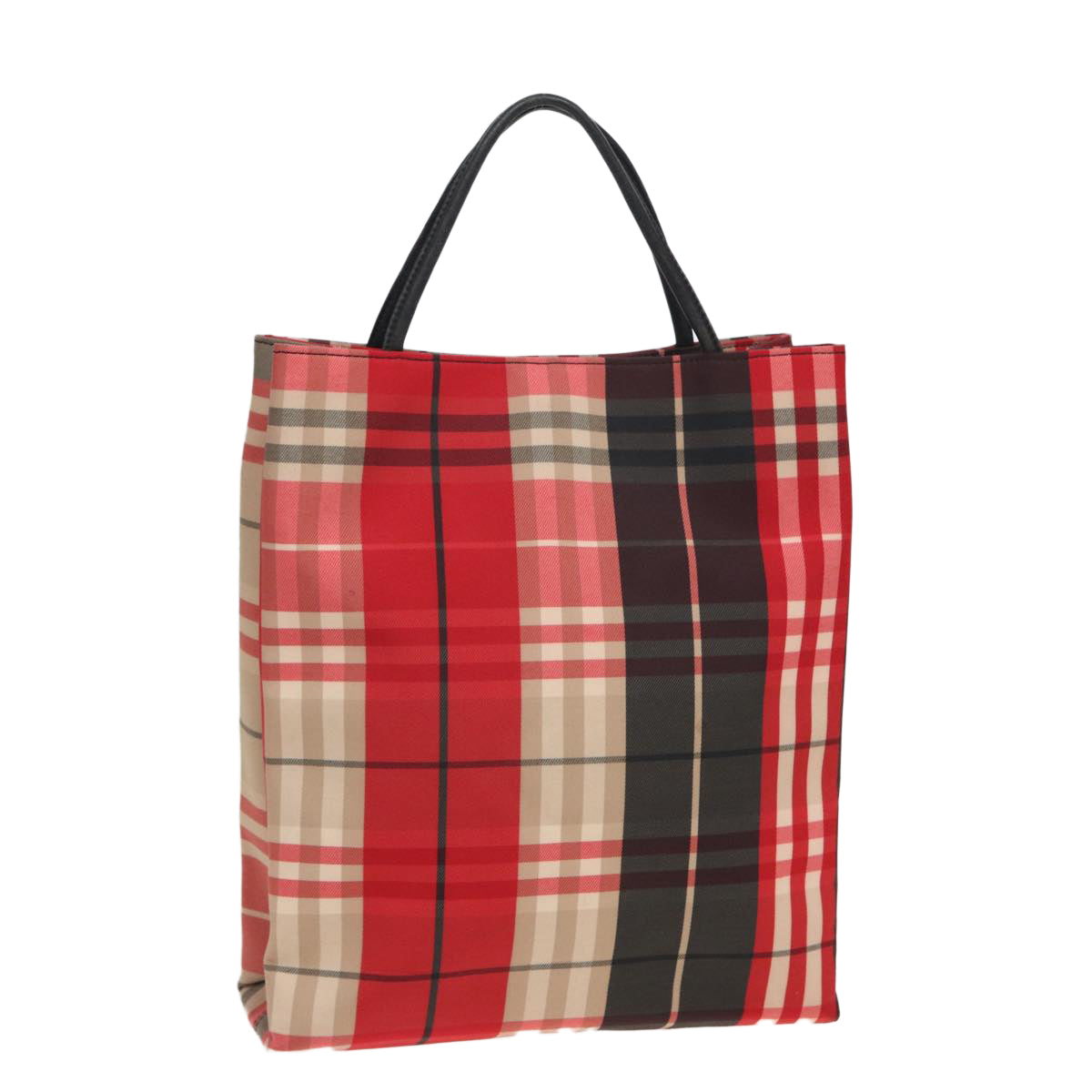 Burberry Luxury Nova Check Hand Bag Auth Canvas Red Travel Bag Red Auth 83204