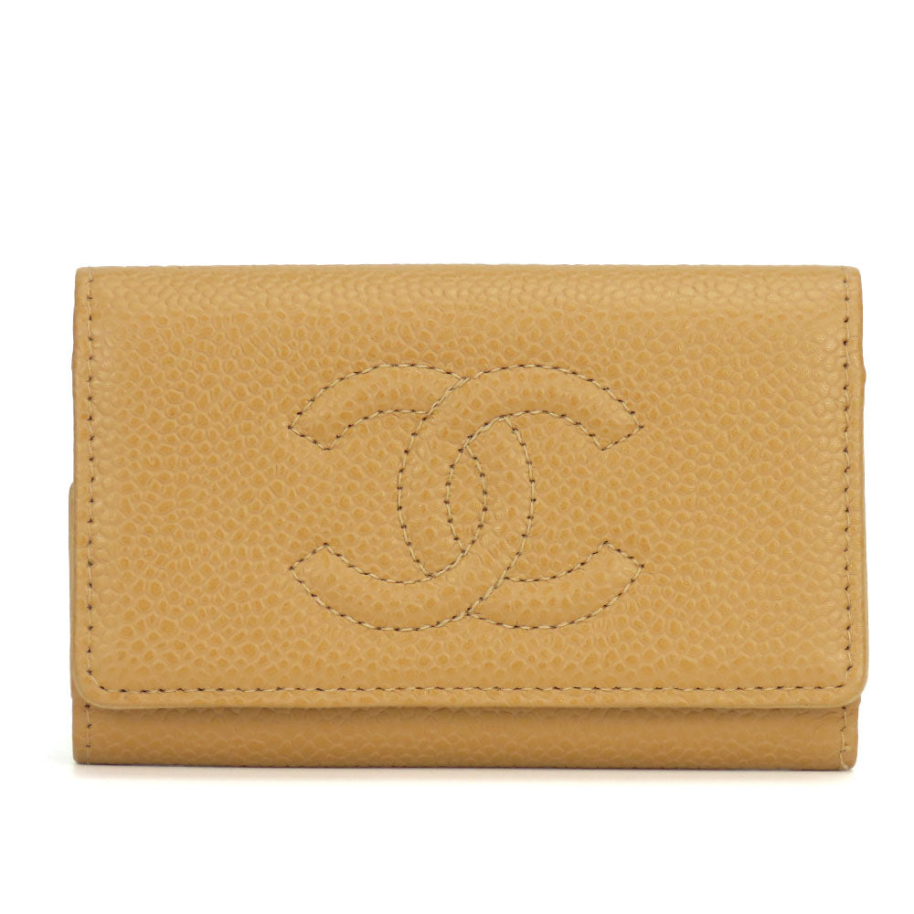 Chanel holder Caviar skin Beige Wallet Case