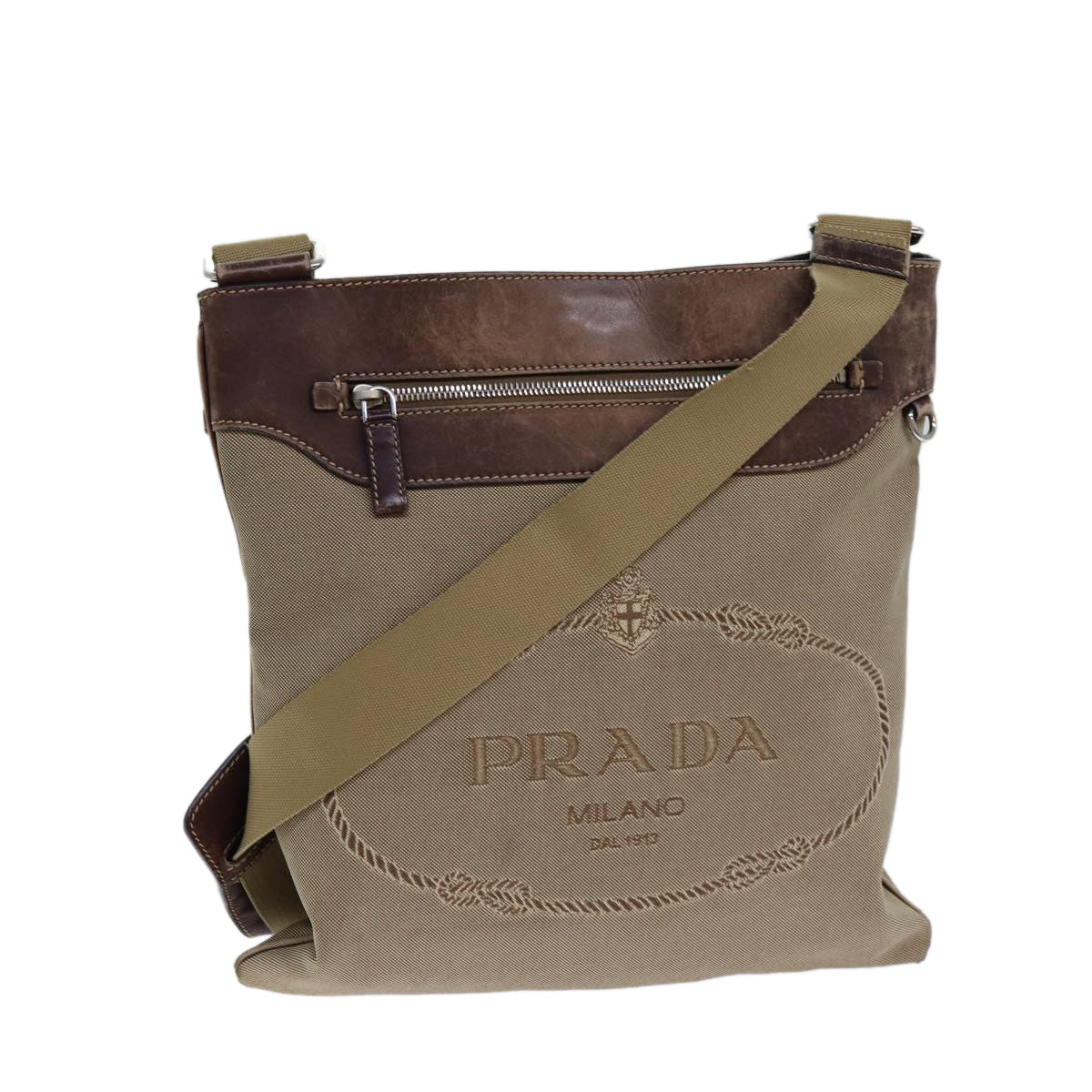 Prada Shoulder Bag Auth Canvas Beige Beige Auth 83253