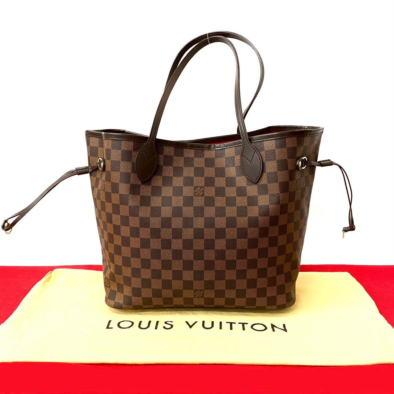 Louis Vuitton Damier Neverfull MM Leather Brown Tote Bag 832C832