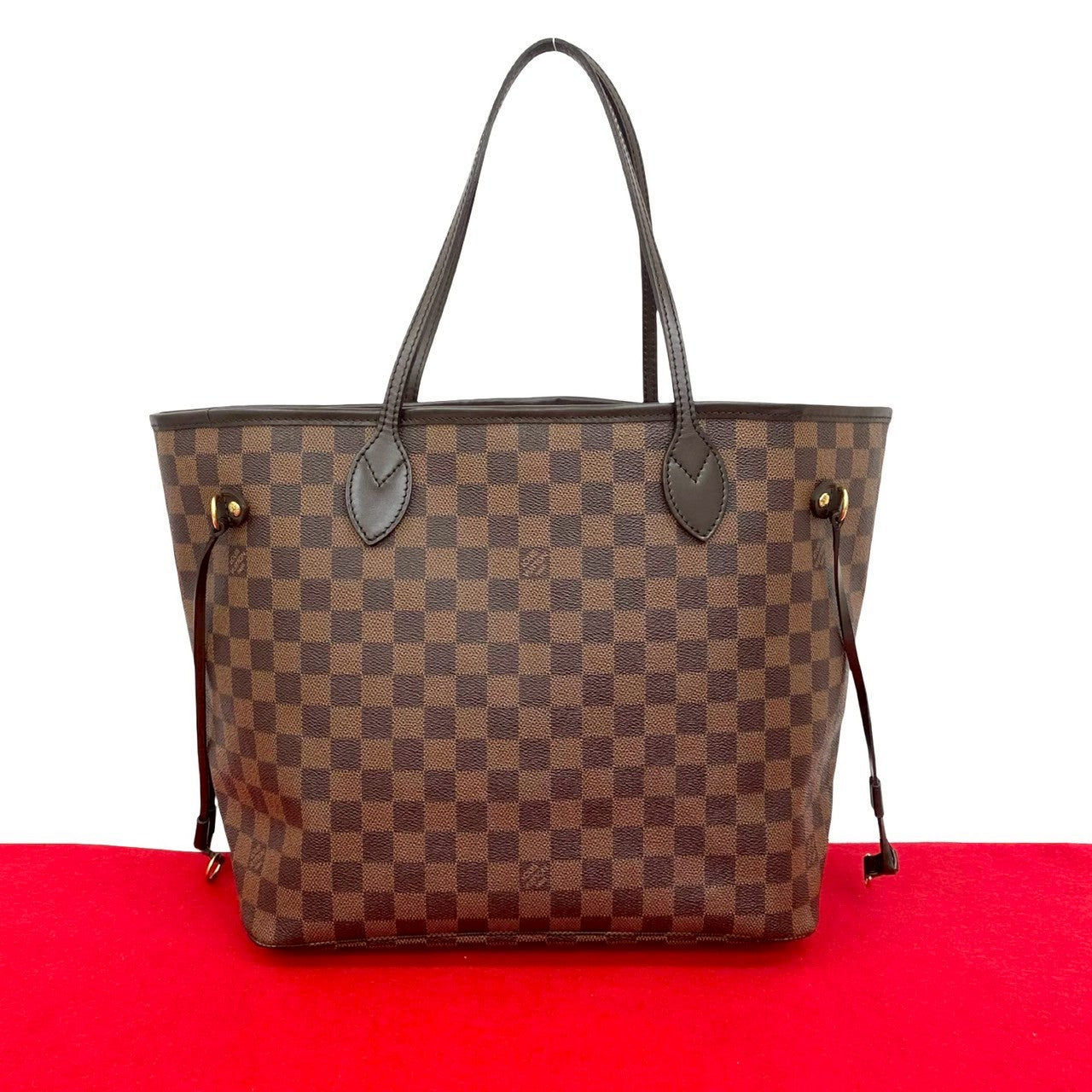 Louis Vuitton Damier Neverfull MM Leather Brown Tote Bag