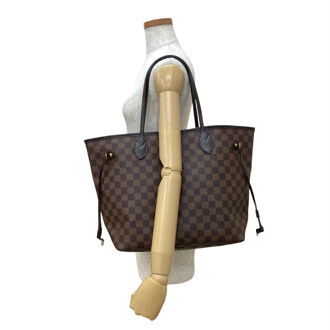 Louis Vuitton Damier Neverfull MM Leather Brown Tote Bag