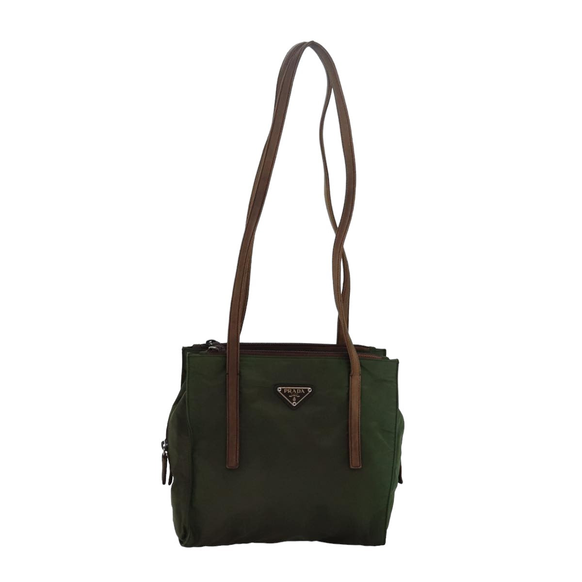 Prada Shoulder Bag Khaki Auth Leather Nylon
