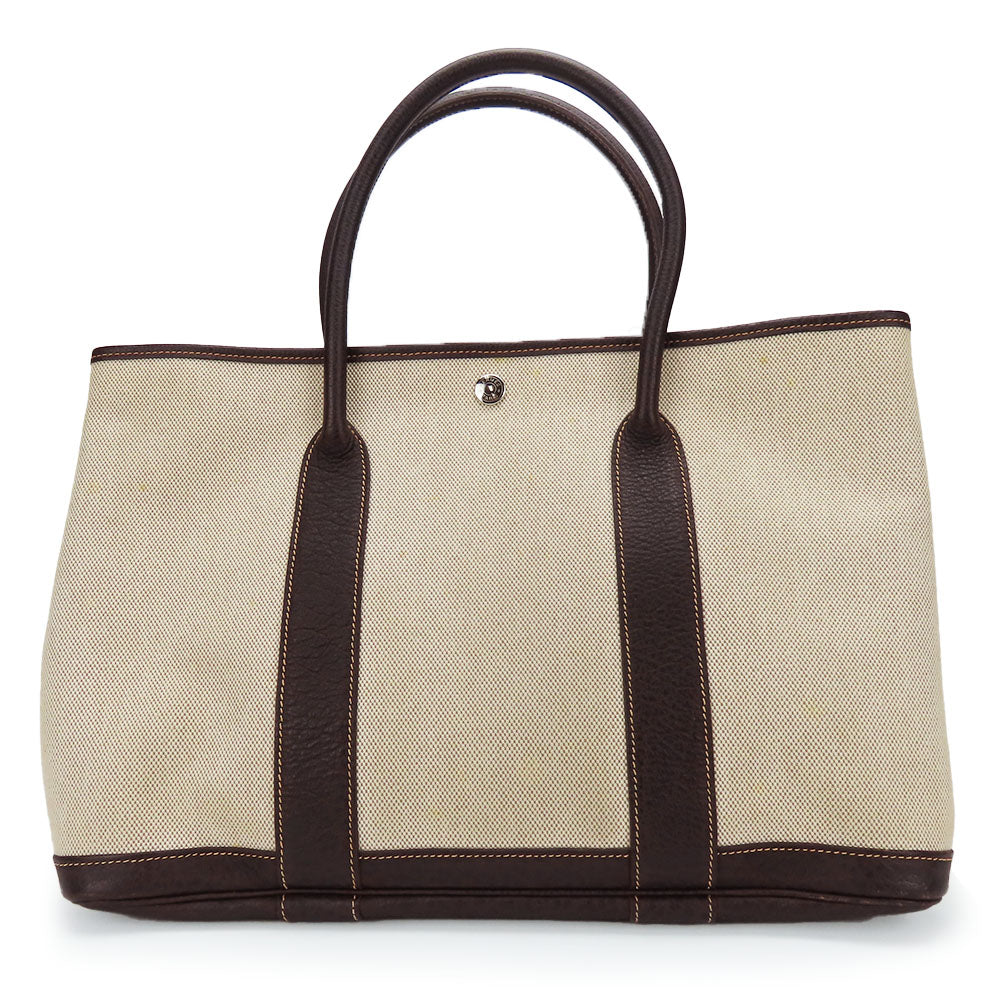 Hermes Handbag Garden Party Pm Unisex Unisex Leather Canvas Beige Travel Bag