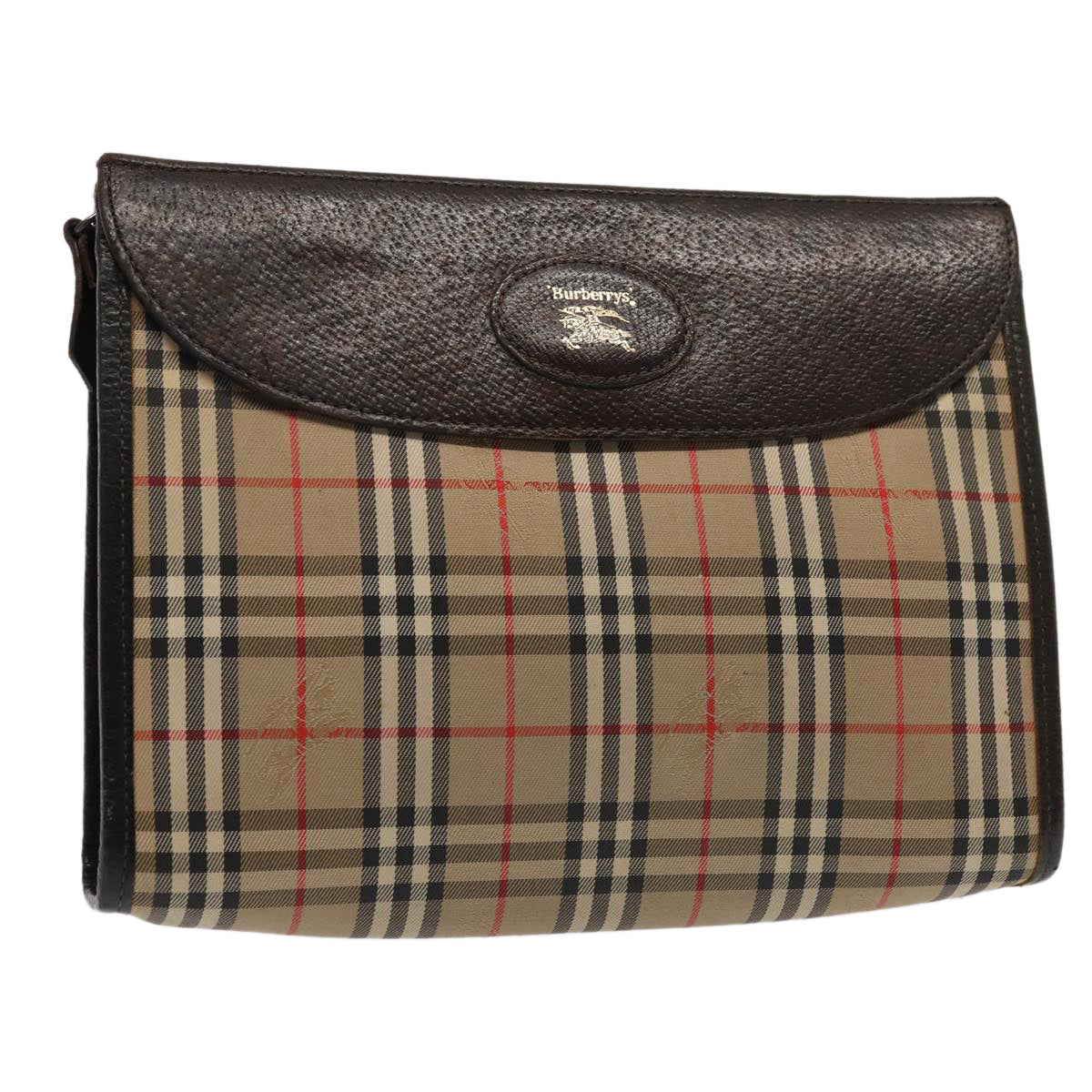 Burberry Luxury ss Nova Check Clutch Bag Auth Canvas Beige Beige Auth 83452