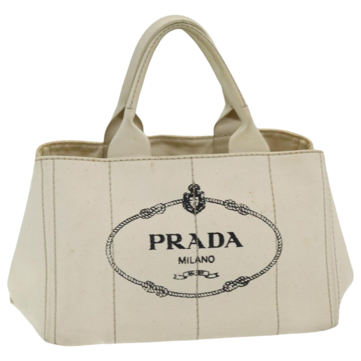 Prada Canapa Mm Hand Bag Auth Canvas Cream Travel Bag