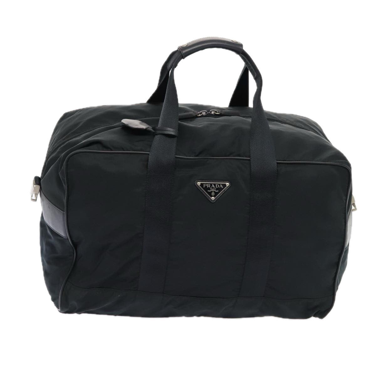 Prada Boston Bag Auth Nylon Black Silver Travel Bag Silver Auth 83519