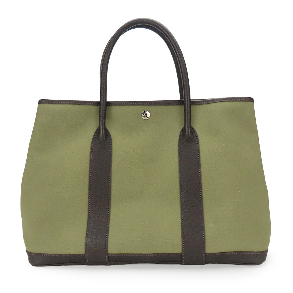 Tote Bag , Khaki Garden Party Pm Leather Canvas