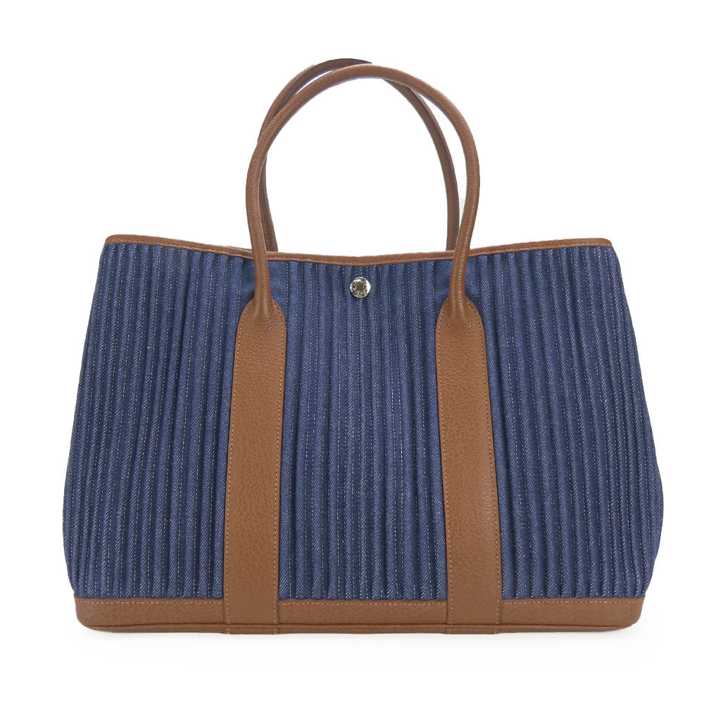 Hermes Tote Bag Garden Party Pm Unisex Unisex Leather Denim Navy
