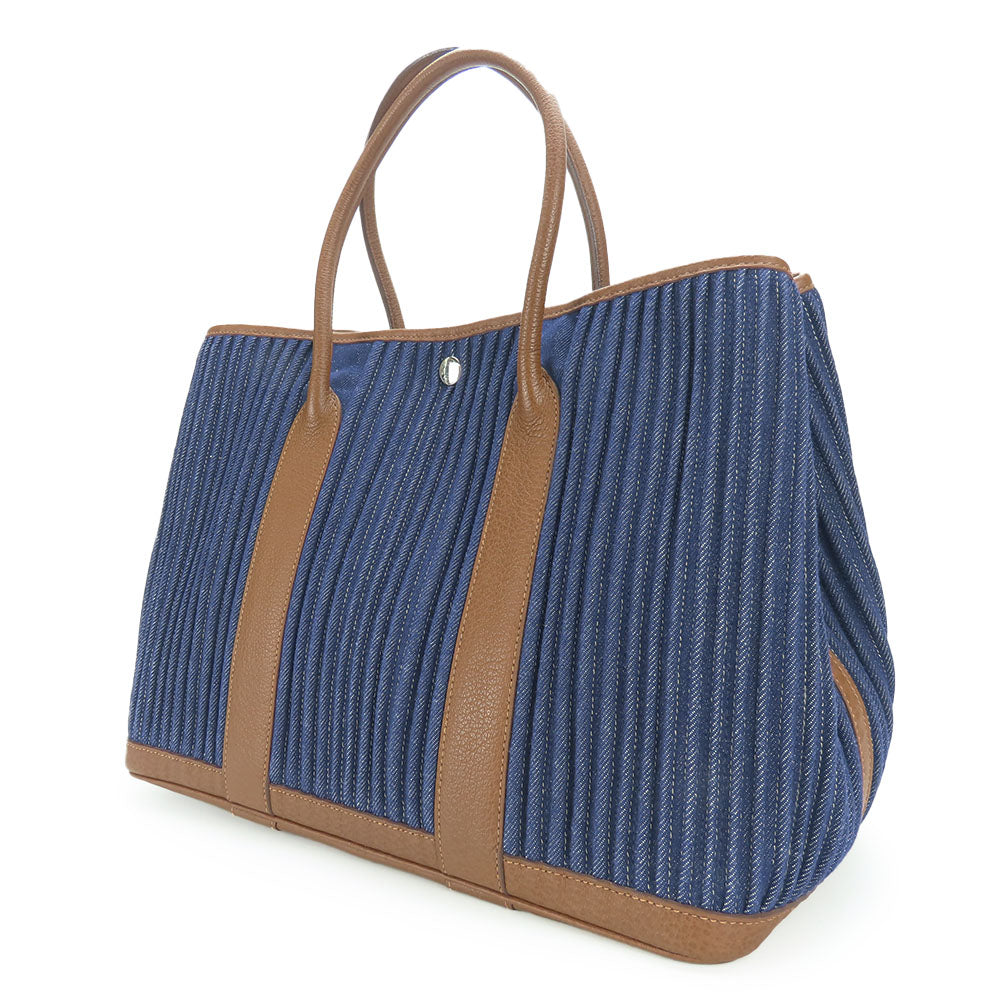Hermes Tote Bag Garden Party Pm Unisex Unisex Leather Denim Navy