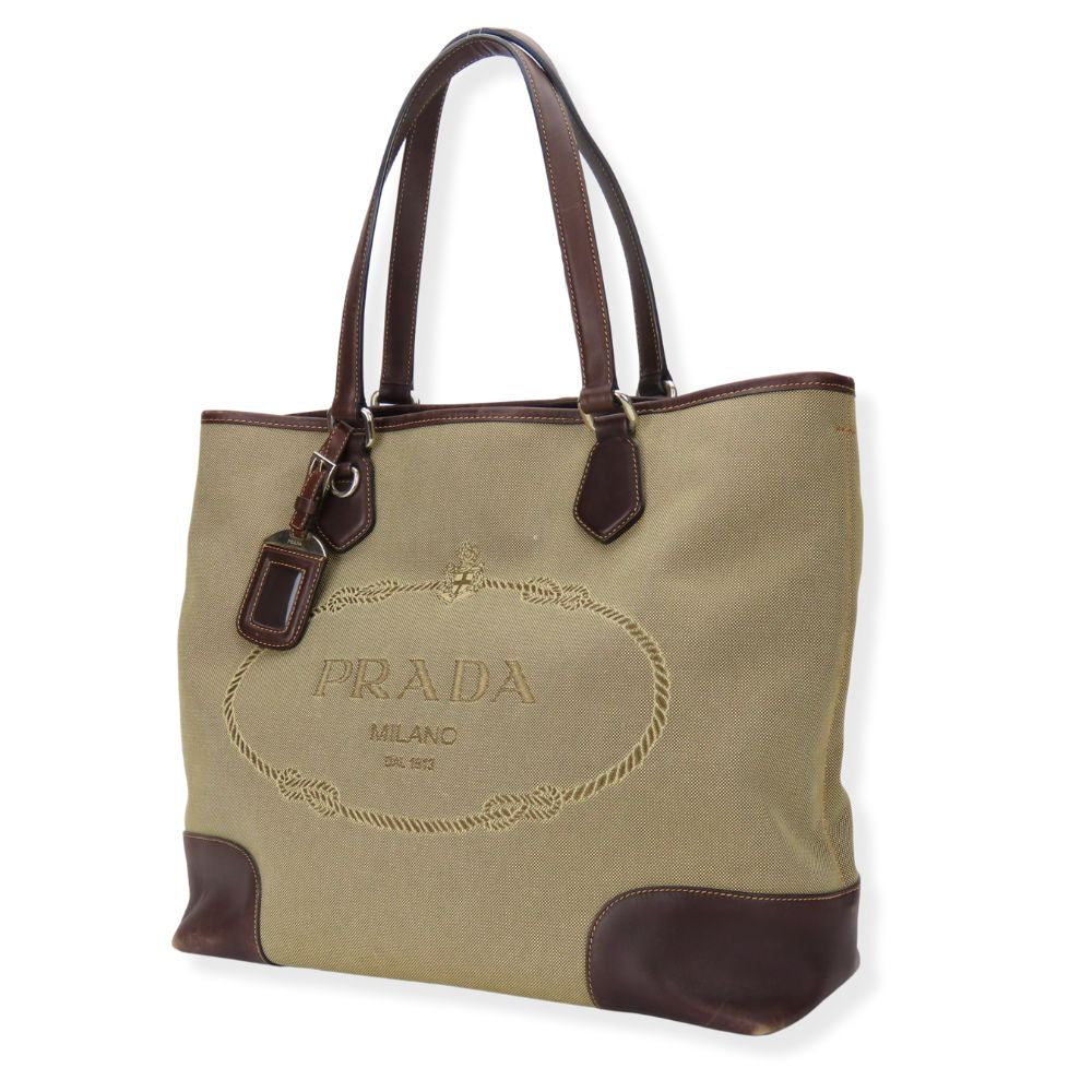Prada Tote Bag Leather Canvas