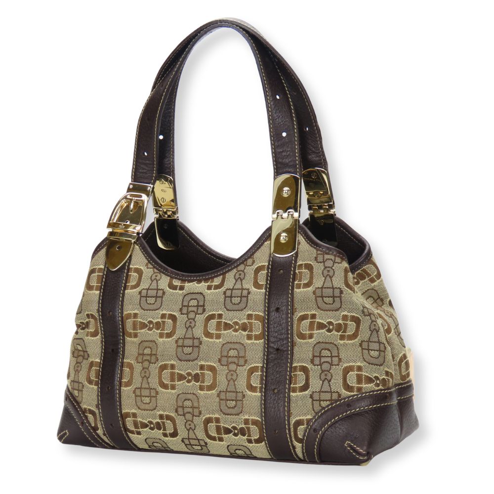Gucci Horsebit Handbag Leather Canvas Travel Bag
