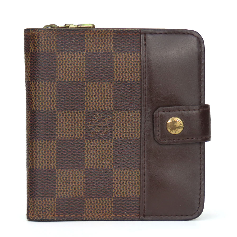 Louis Vuitton Bifold N61668 Damier Compact zip Brown Wallet Case