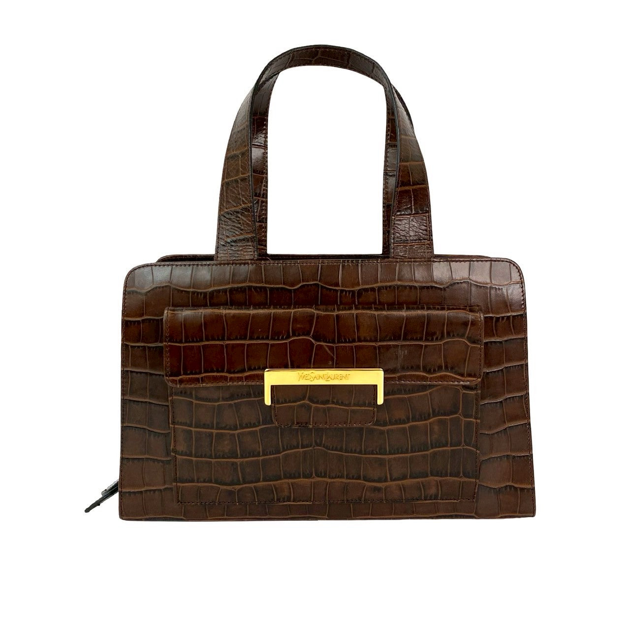 YSL Saint Laurent Yves Handbag Leather Brown Travel Bag