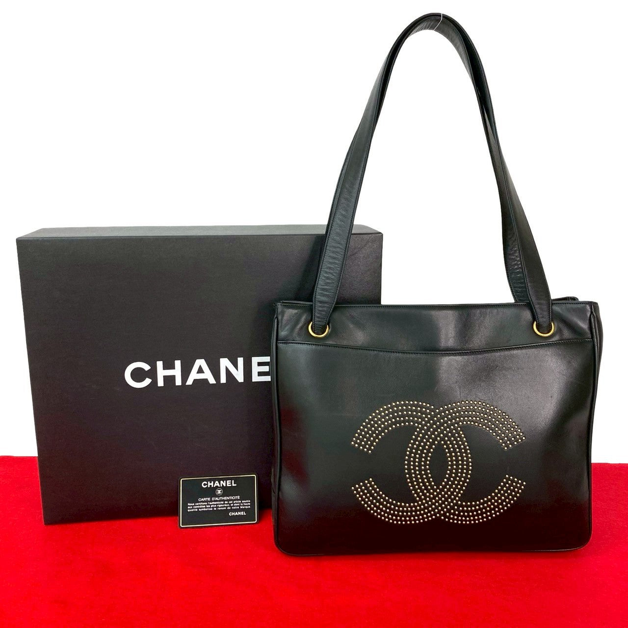 Chanel 838E838 Black Leather Tote Bag