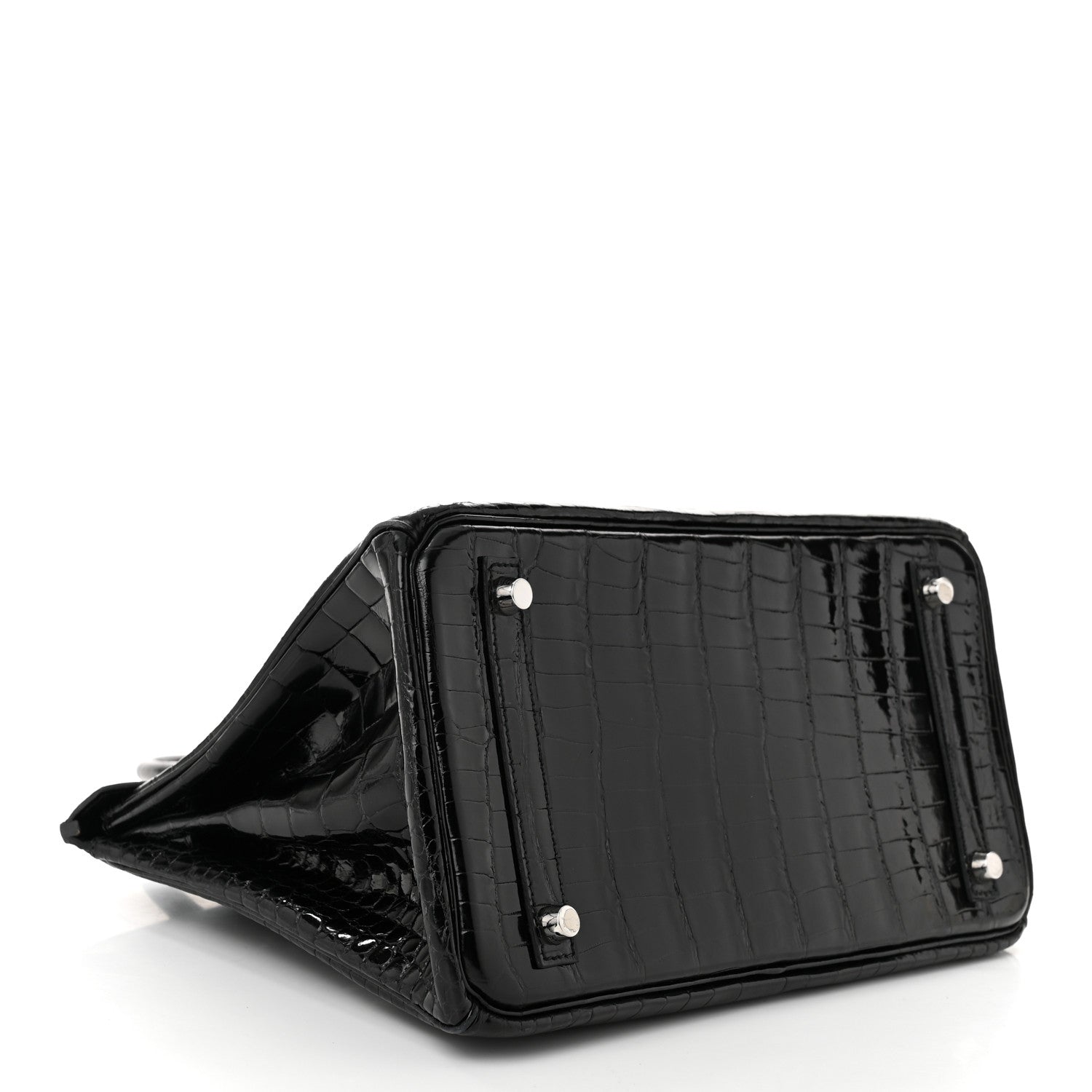Hermes Shiny Porosus Crocodile Birkin Handbag Black Travel Bag 30 Black 1660674