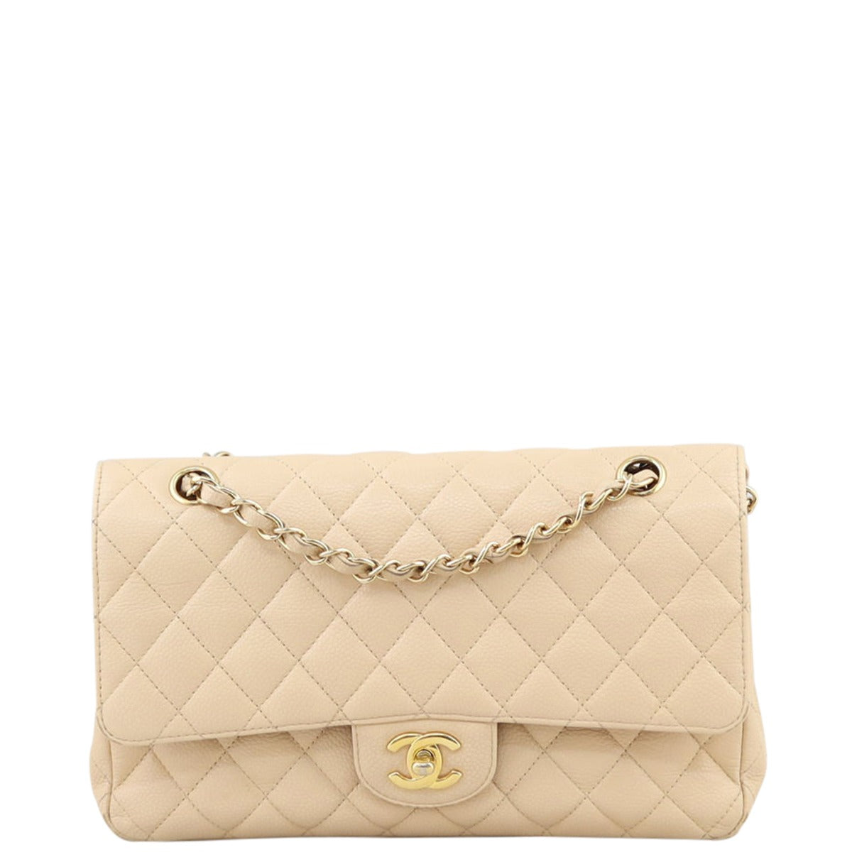 Chanel Classic Double 13 Series Handbag Beige Medium Medium 190221