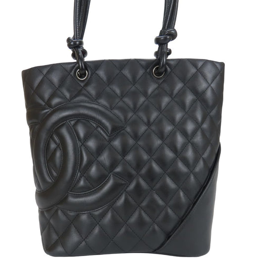 Chanel Cambon line Black Leather Tote Bag