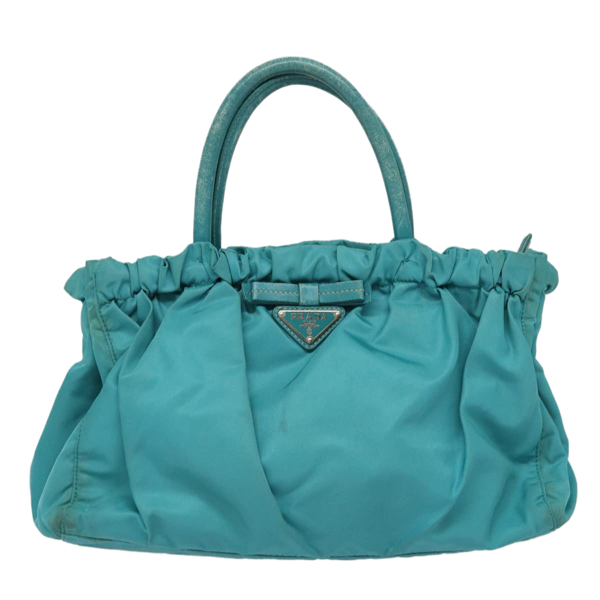 Prada Hand Bag 2Way Turquoise Auth Nylon Blue Travel Bag