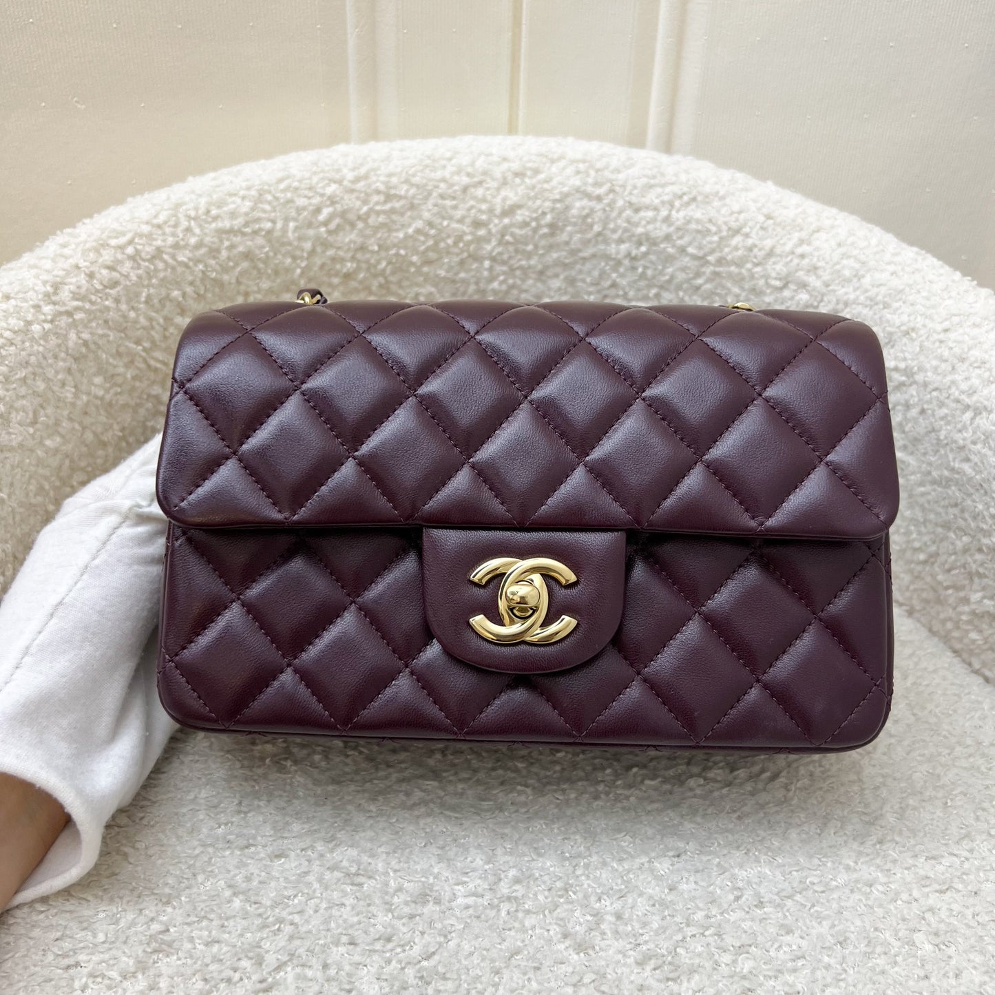 Chanel Classic Rectangle Mini Flap Bag in Burgundy Lambskin and LGHW