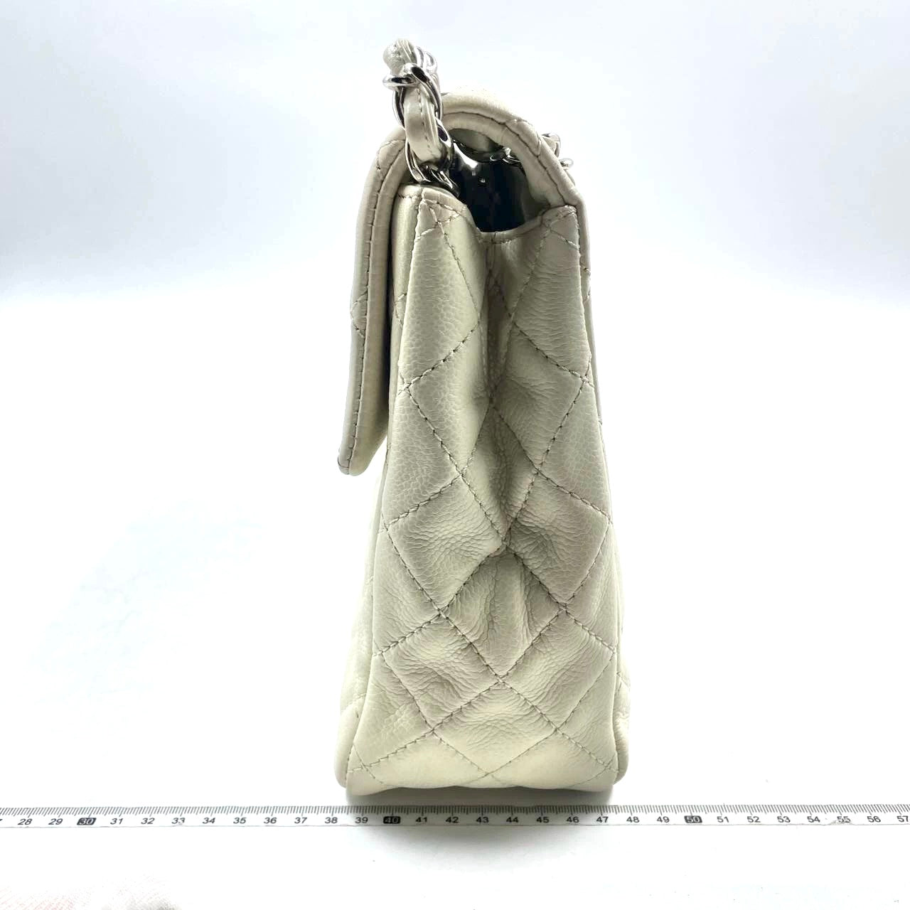Chanel Classic Flap Maxi Milk Caviar -tone White Silver Leather Handbag