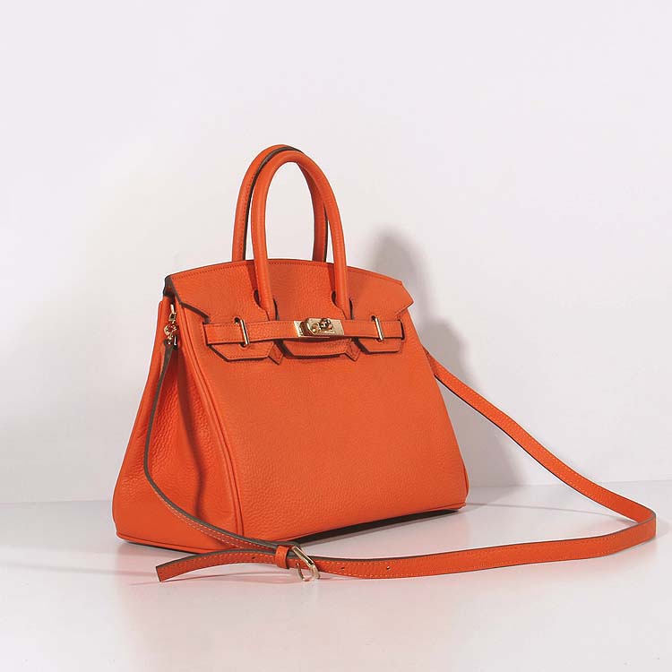 Hermes Luxury Cm Birkin Bag Togo With Strap Leather Gold Travel Bag Orange Gold