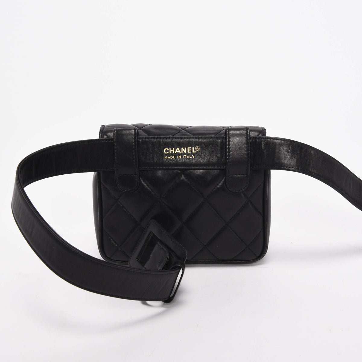 Chanel   Black Quilted Lambskin Mini Belt Bag