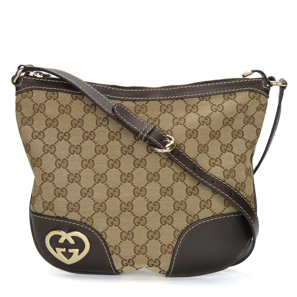 Gucci GG , Lovely heart Leather Canvas Beige Shoulder Bag