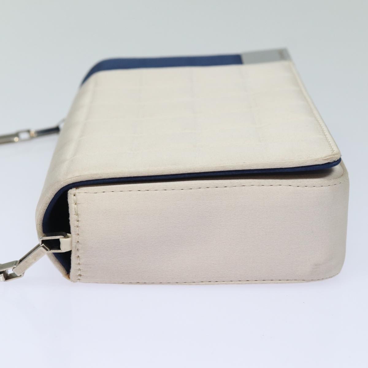 Chanel Choco Bar Line Chain Shoulder Bag Satin Blue Beige CC Auth
