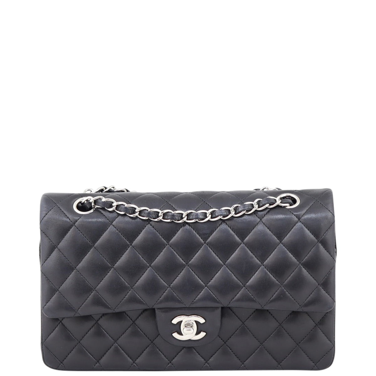 Chanel Classic Double Flap 13 Series Hardware Handbag Black Silver Medium 240221