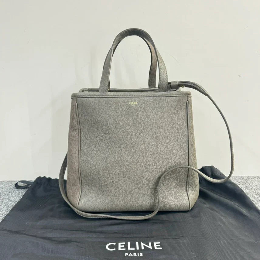 Luxury Fold Cabas Tote Bag Greige B Leather Medium