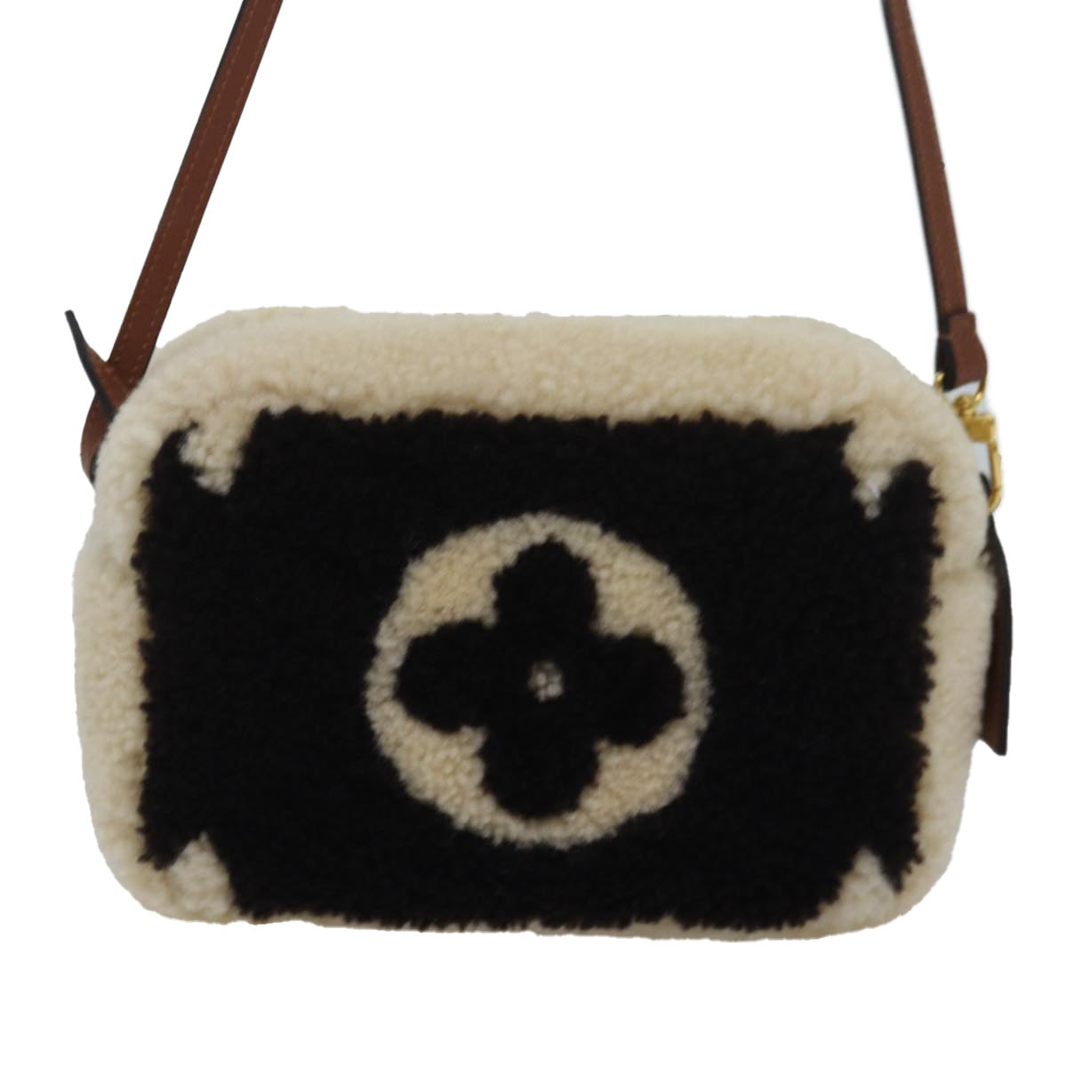 LOUIS VUITTON Monogram Teddy Beach Pouch Beige Black M68599 LV Auth 84395SA