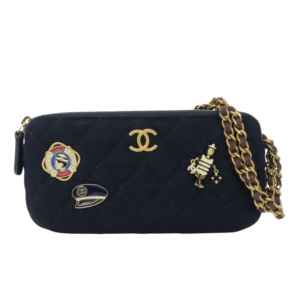 Chanel Cotton Navy Marin Leather Shoulder Bag