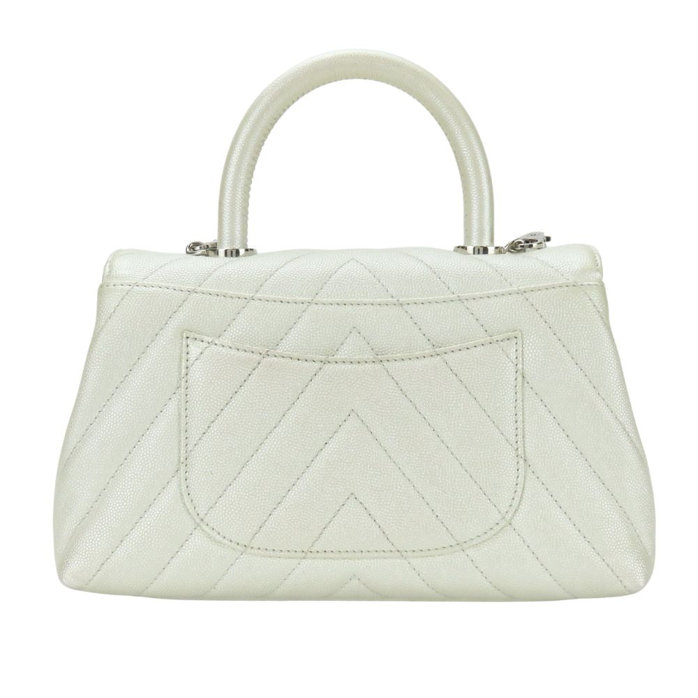 Chanel Caviar skin Pearl COCO Mark Coco White Handbag