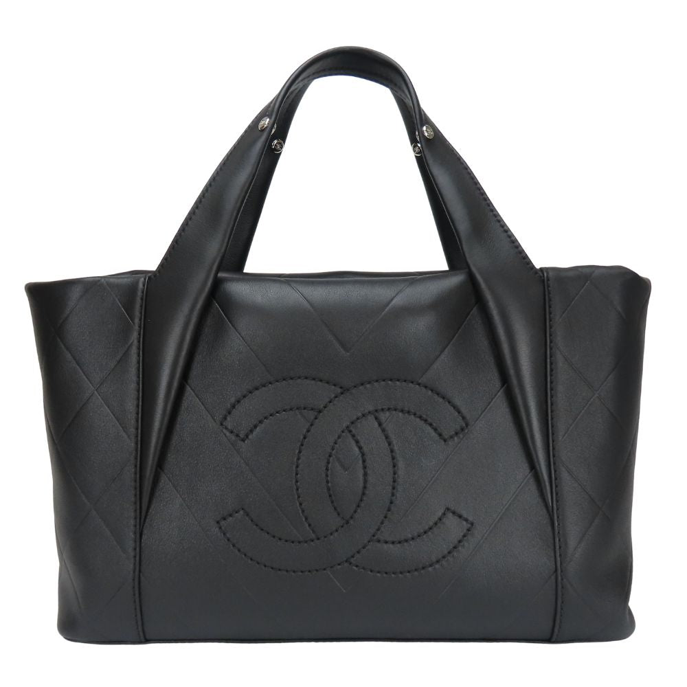 Chanel V-shaped stitch Black Leather Tote Bag