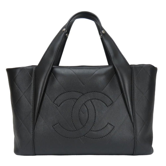 Chanel V-shaped stitch Black Leather Tote Bag