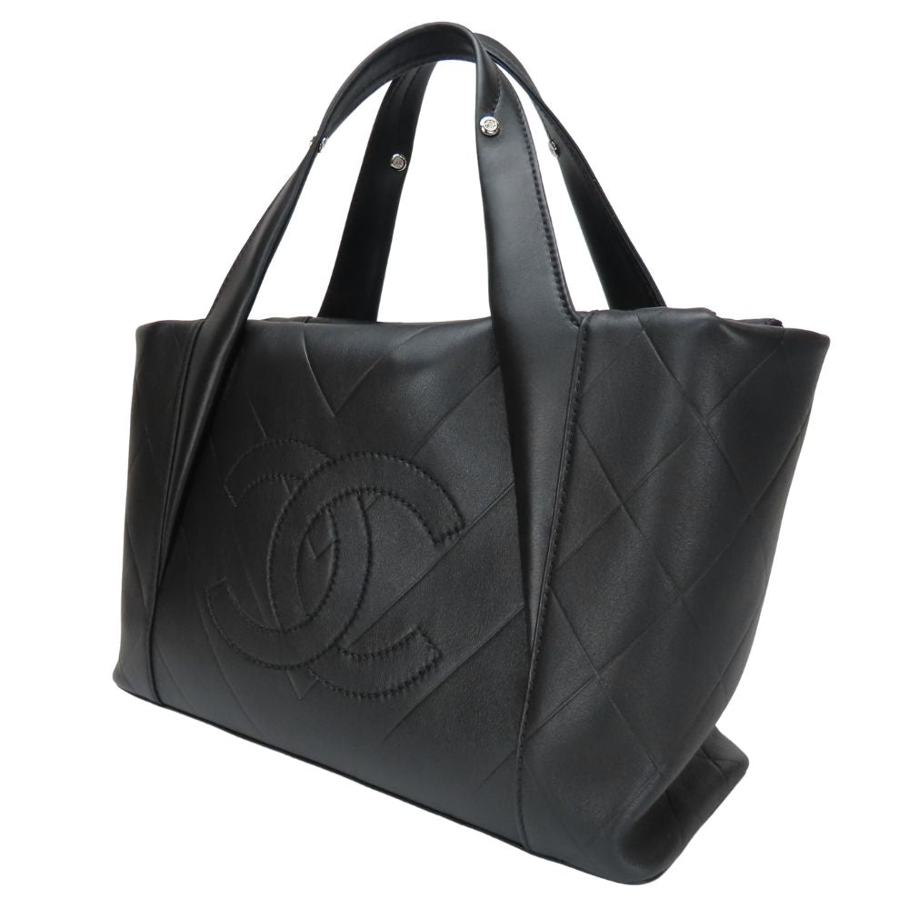 Chanel V-shaped stitch Black Leather Tote Bag