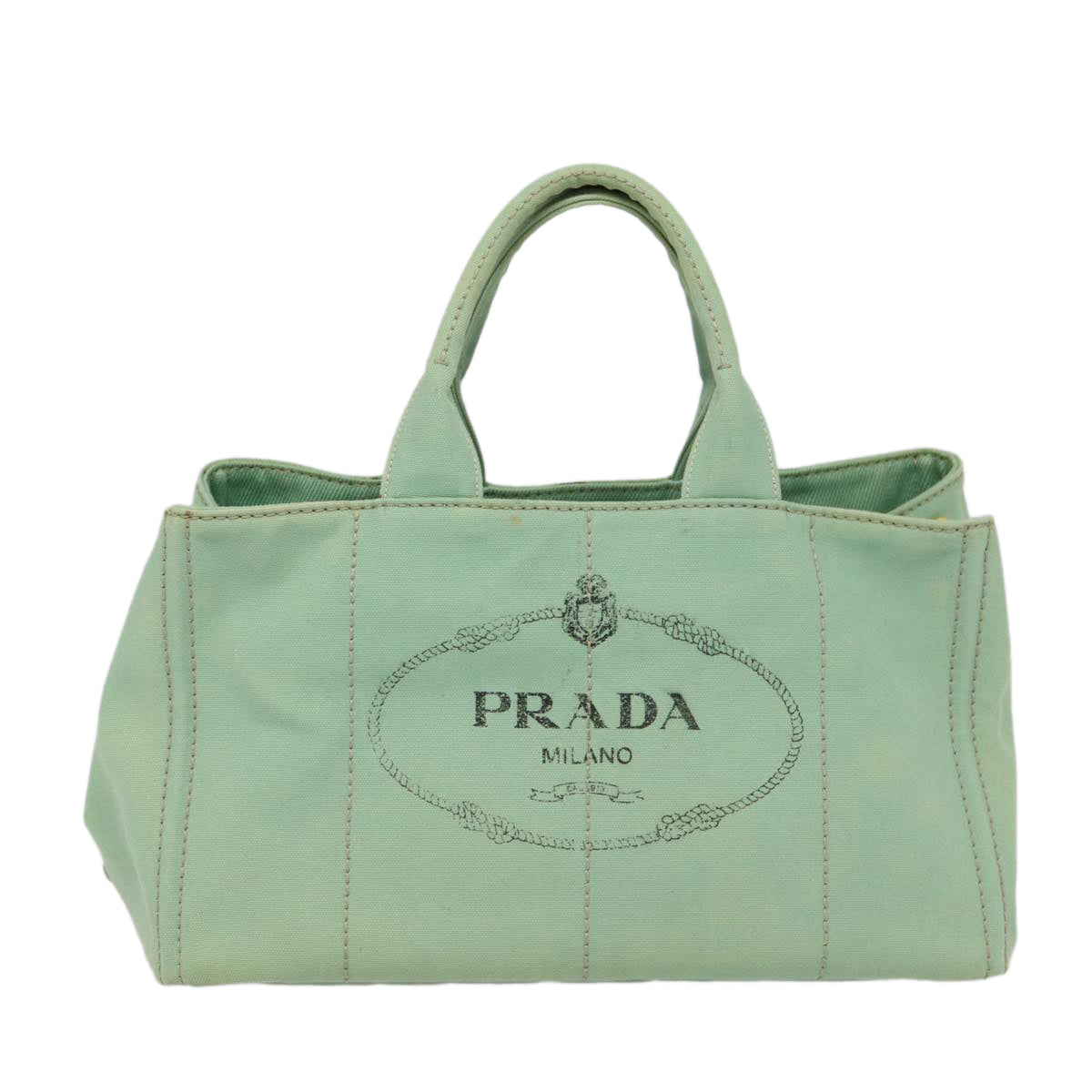 Prada Canapa Gm Hand Bag Auth Canvas Green Gold Travel Bag