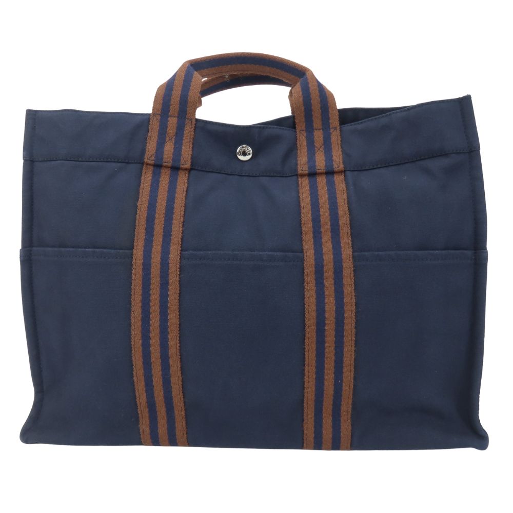 Hermes Tote Bag Cotton Fool Toemm Canvas Navy